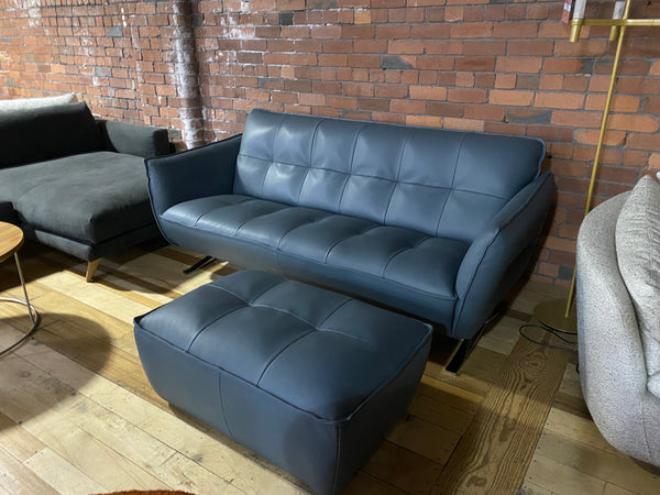 SICILY BLUE LARGE 3 SEATER SOFA & FOOTSTOOL